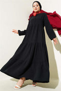 Half Buttoned Mandarin Collar Muslin Dress Black
