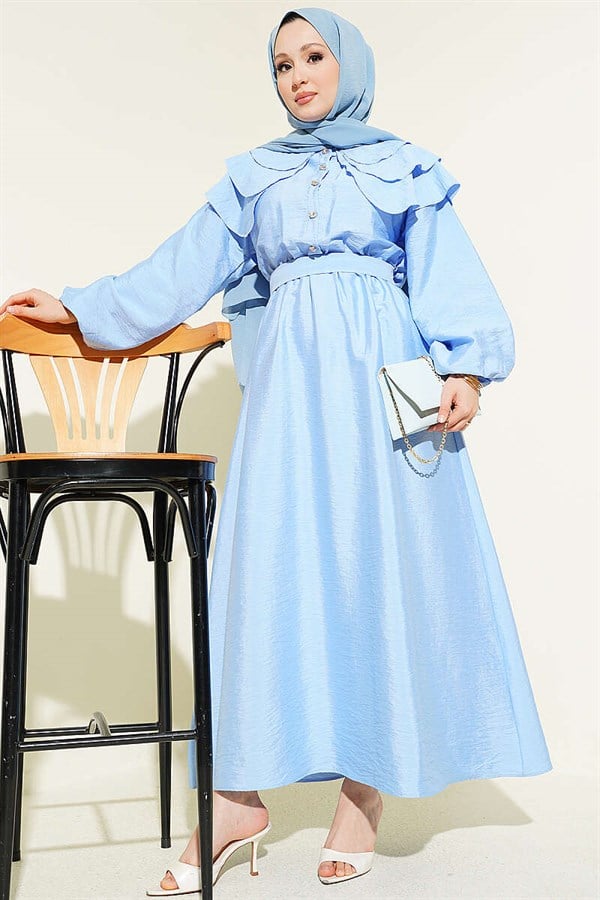 Half-Button Layered Sailor Collar Dress, Baby Blue