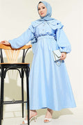 Half-Button Layered Sailor Collar Dress, Baby Blue