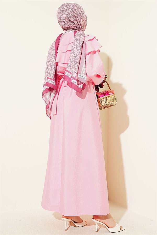 Half-Button Layered Sailor Collar Dress Pink
