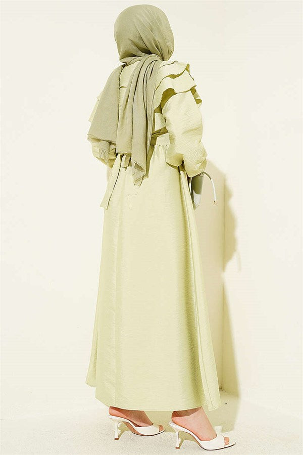 Half-Button Layered Sailor Collar Dress in Sage Green