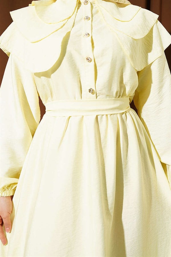 Half-Button Layered Sailor Collar Dress, Yellow