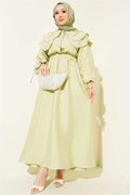 Half-Button Layered Sailor Collar Dress in Sage Green