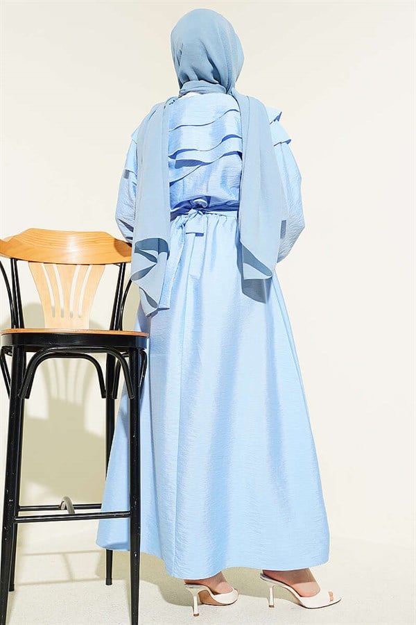 Half-Button Layered Sailor Collar Dress, Baby Blue