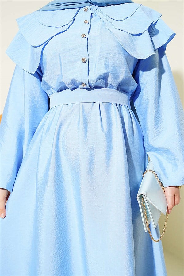 Half-Button Layered Sailor Collar Dress, Baby Blue