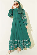 Half-Button Embroidered Knitted Dress Green