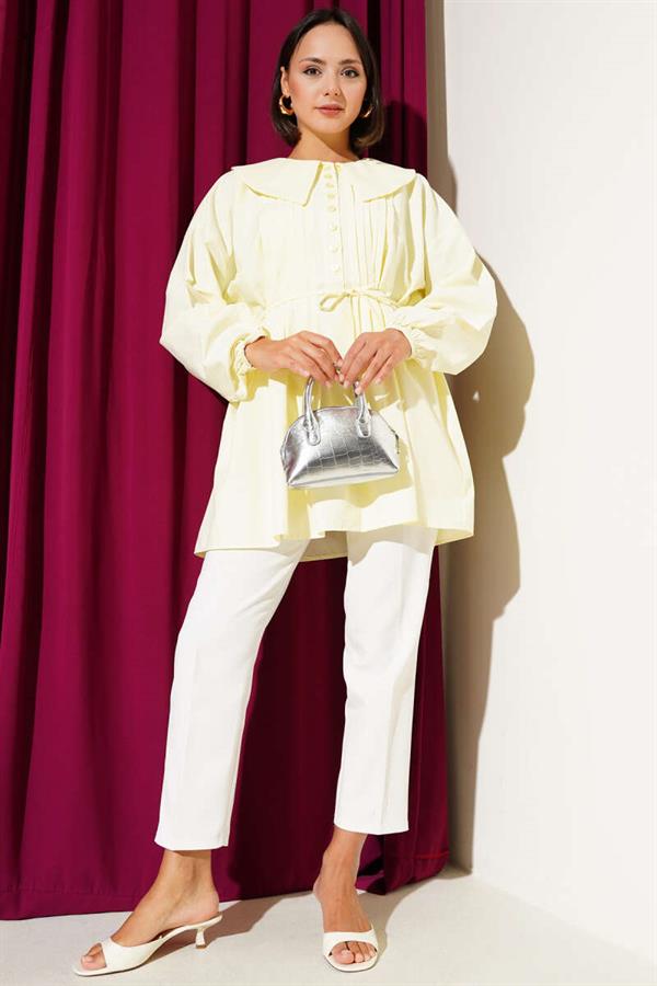 Half Buttoned Ribbed Tunic Lime