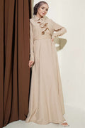 Half-Buttoned Dress with Ruffles Front, Beige