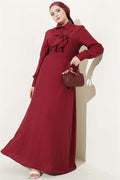 Half-Buttoned Dress with Ruffles at the Front, Burgundy