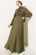 Half-Buttoned Dress with Ruffles at the Front, Khaki