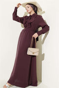 Half-Buttoned Dress with Ruffles at the Front, Plum