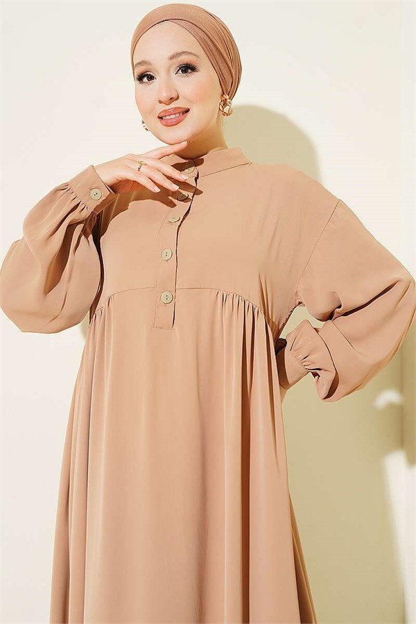 Half-Button Oversize Dress Latte