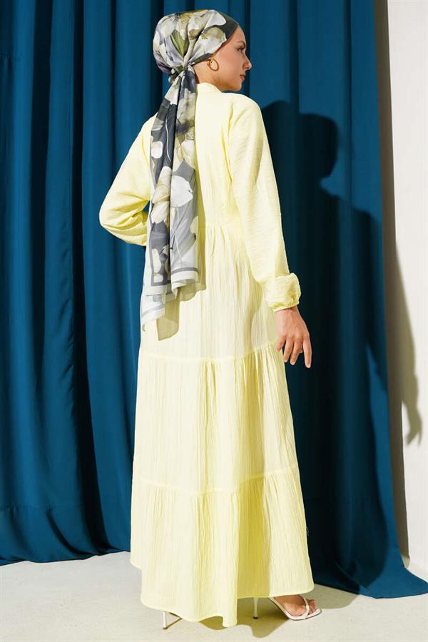Half Button Placket Layered Dress Yellow