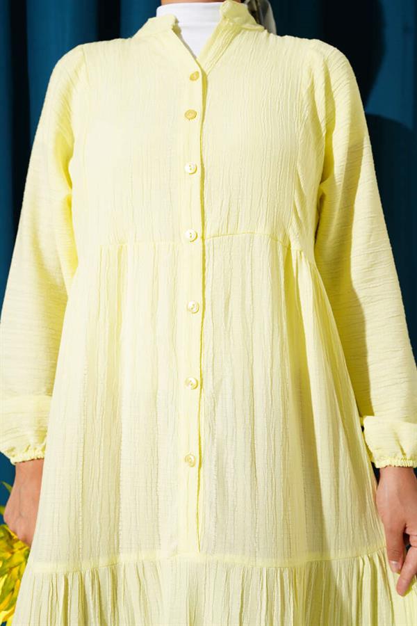 Half Button Placket Layered Dress Yellow