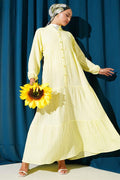 Half Button Placket Layered Dress Yellow