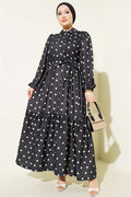 Half-Button Polka Dot Dress, Black