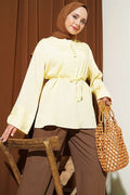 Half-Button Sequined Striped Stitch Tunic Yellow