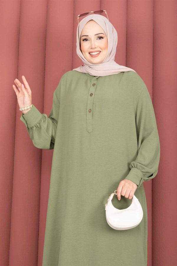 Half-Button Long Hijab 2 Piece Set Green Olive