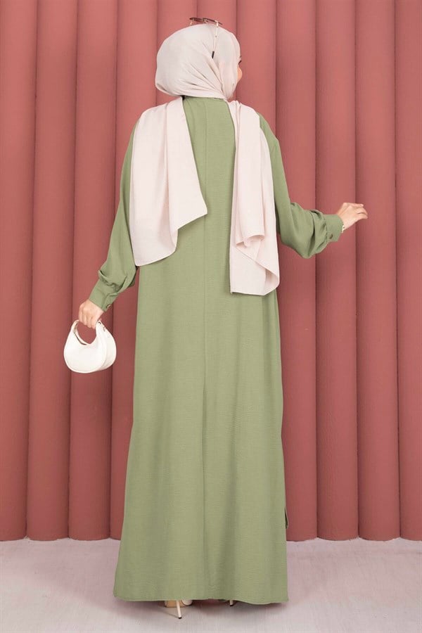 Half-Button Long Hijab 2 Piece Set Green Olive