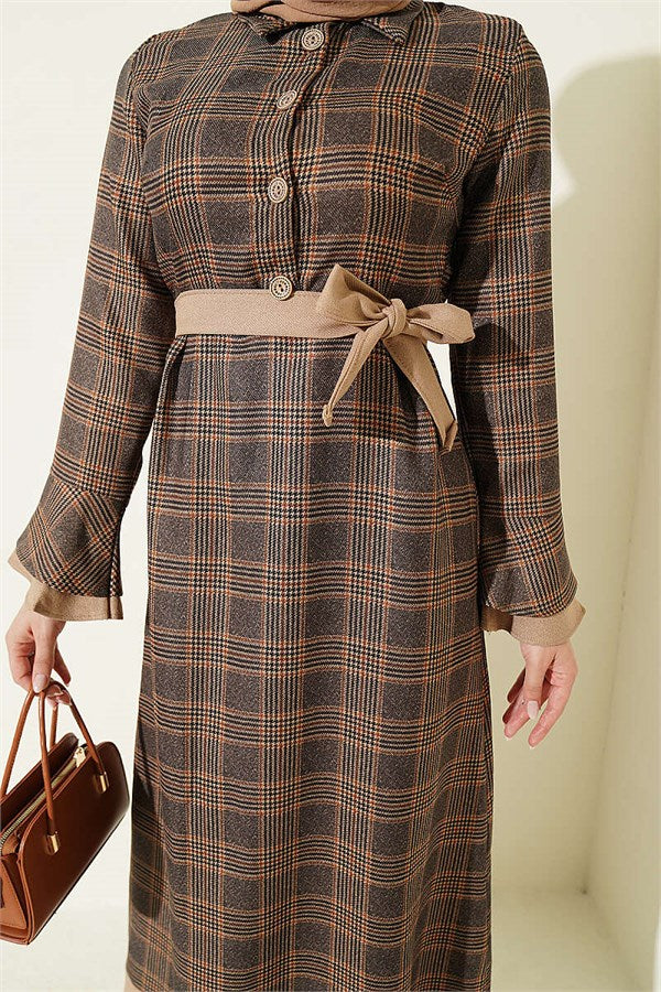 Half-Button Ruffle Detail Dress Yellow