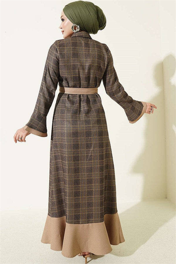 Half-Button Ruffle Detail Dress Green