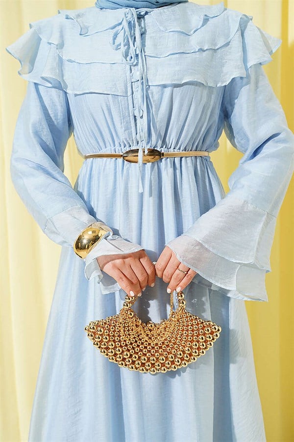 Half-Button Ruffled Dress, Blue