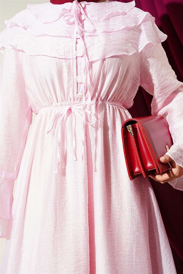 Half-Button Ruffled Dress Pink
