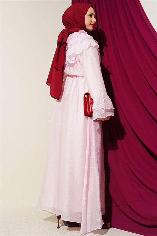 Half-Button Ruffled Dress Pink