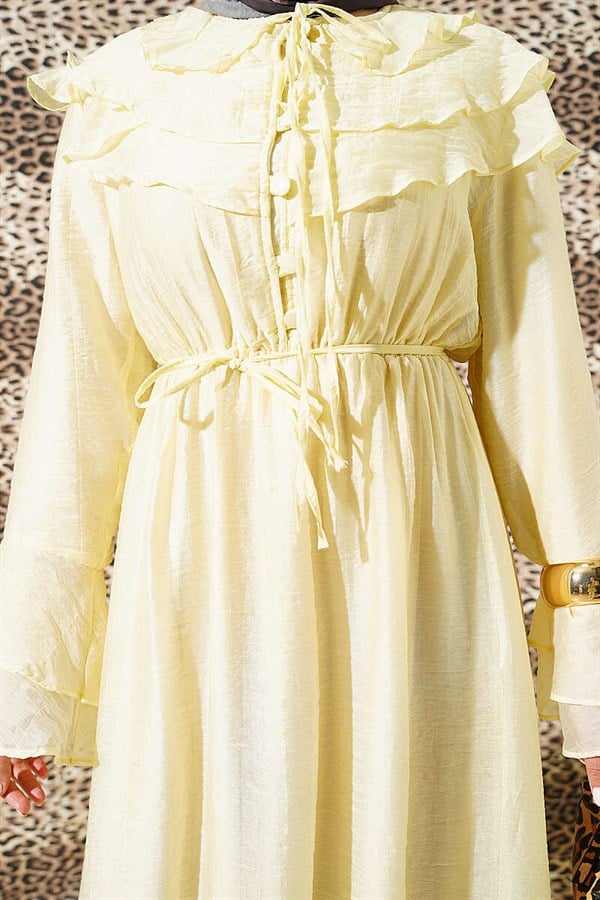 Half-Button Ruffled Dress Yellow