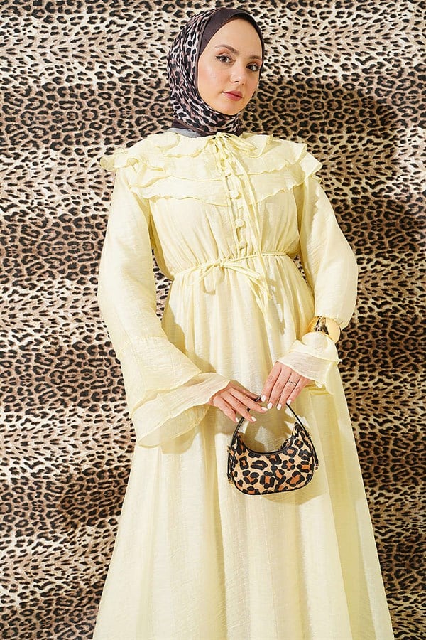 Half-Button Ruffled Dress Yellow