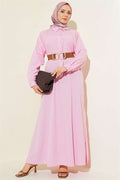 Half-Button Long Shirt with Side Slits, Pink