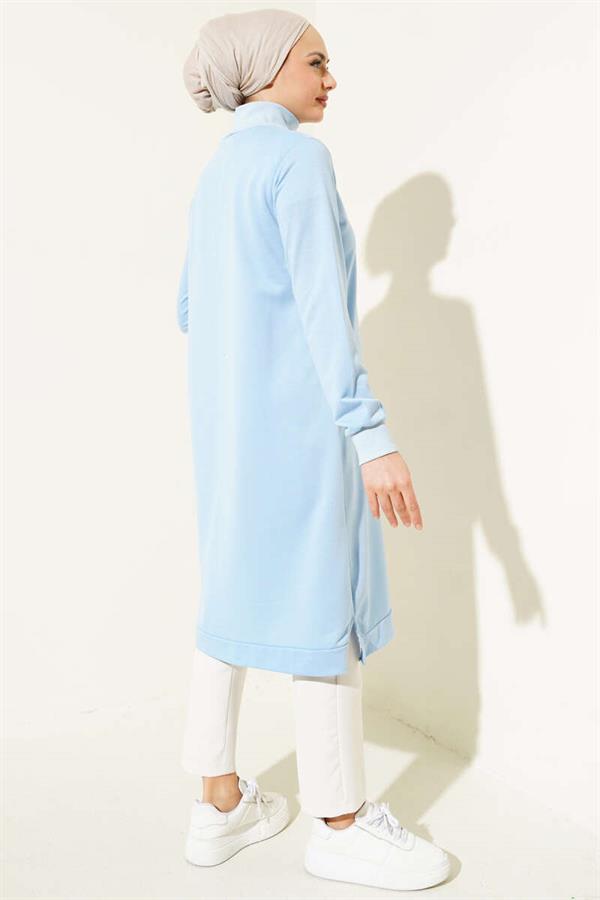 Half Zip Basic Long Tunic Ice Blue