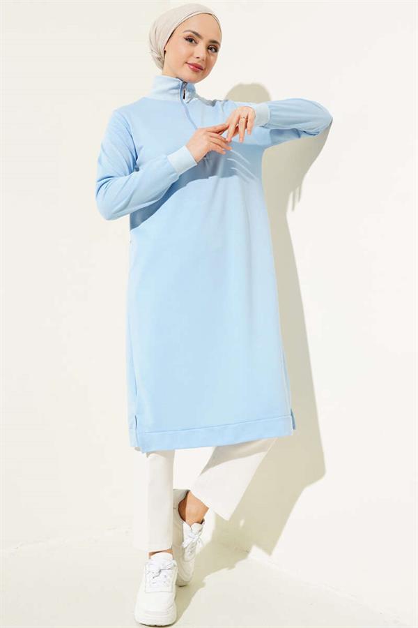 Half Zip Basic Long Tunic Ice Blue