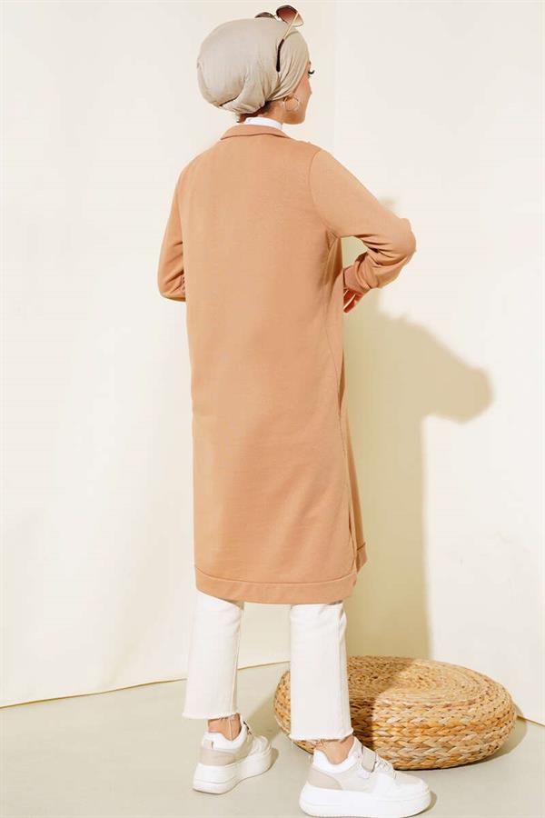  Half Zipper Basic Long Tunic Camel
