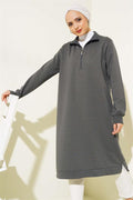 Half Zipper Basic Long Tunic Smoke