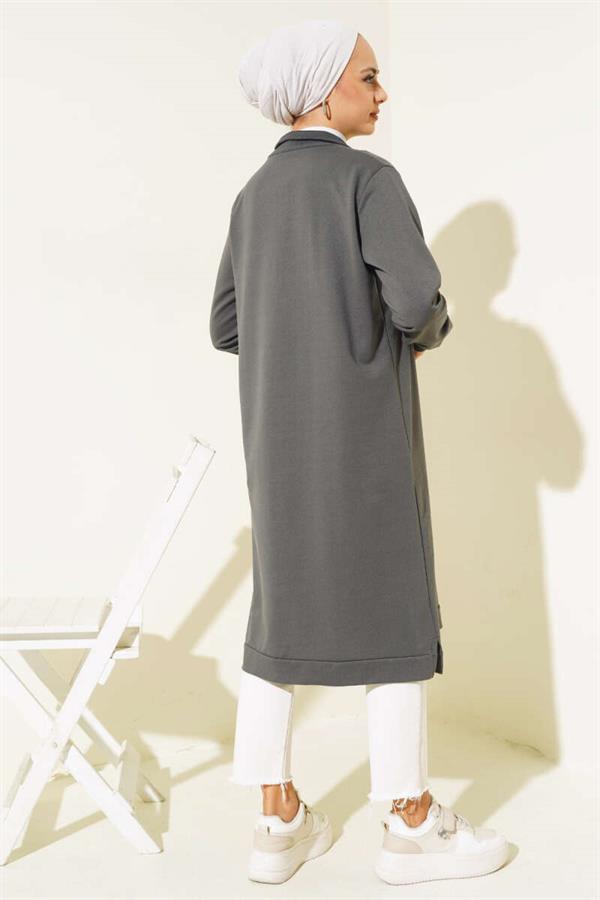 Half Zipper Basic Long Tunic Smoke