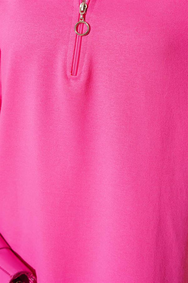 Half Zipper Basic Long Tunic Fuchsia