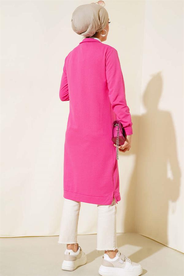 Half Zipper Basic Long Tunic Fuchsia