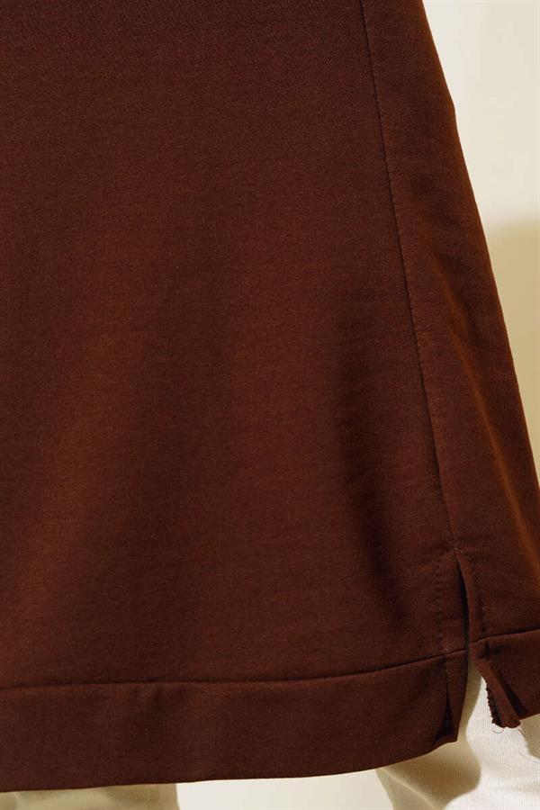  Half Zipper Basic Long Tunic Brown