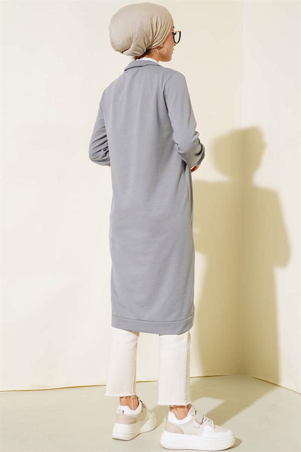  Half Zip Basic Long Tunic Slate Gray