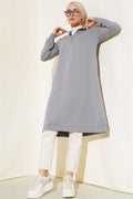  Half Zip Basic Long Tunic Slate Gray