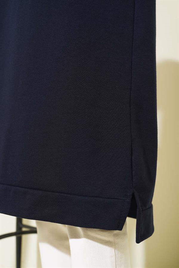 Half Zipper Basic Long Tunic Navy Blue