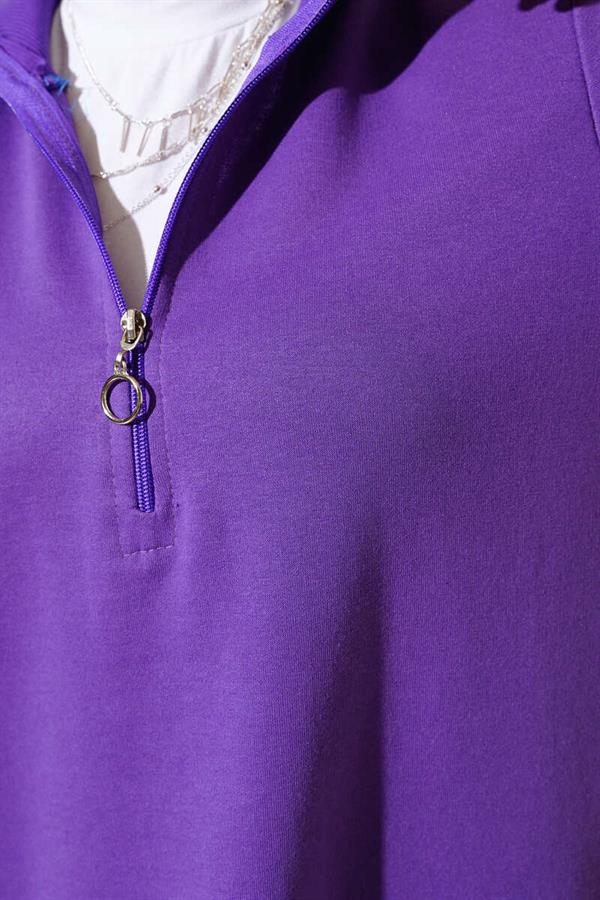 Half Zipper Basic Long Tunic Lilac