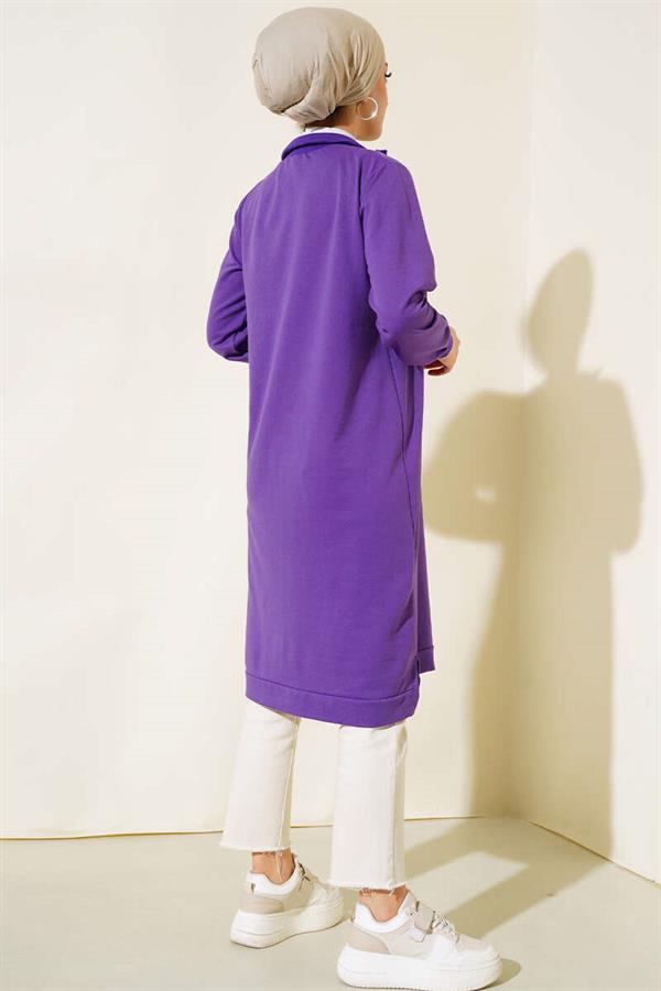 Half Zipper Basic Long Tunic Lilac