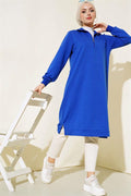 Half Zipper Basic Long Tunic Saxe