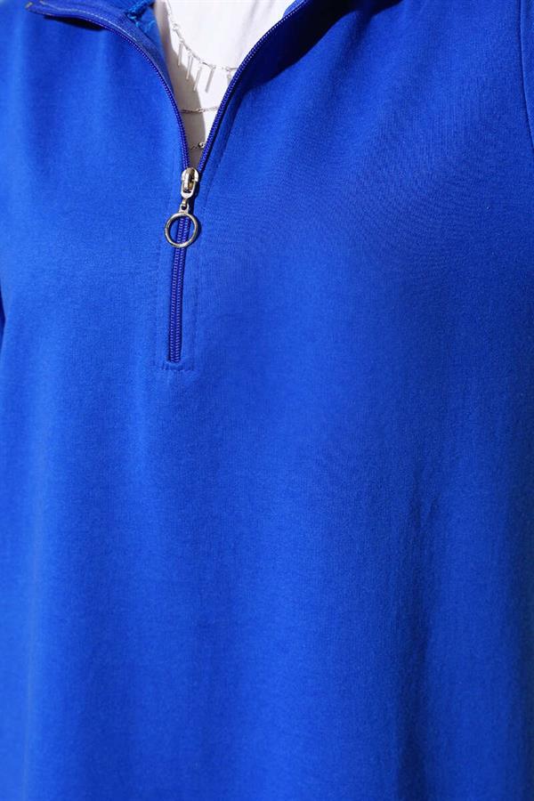 Half Zipper Basic Long Tunic Saxe