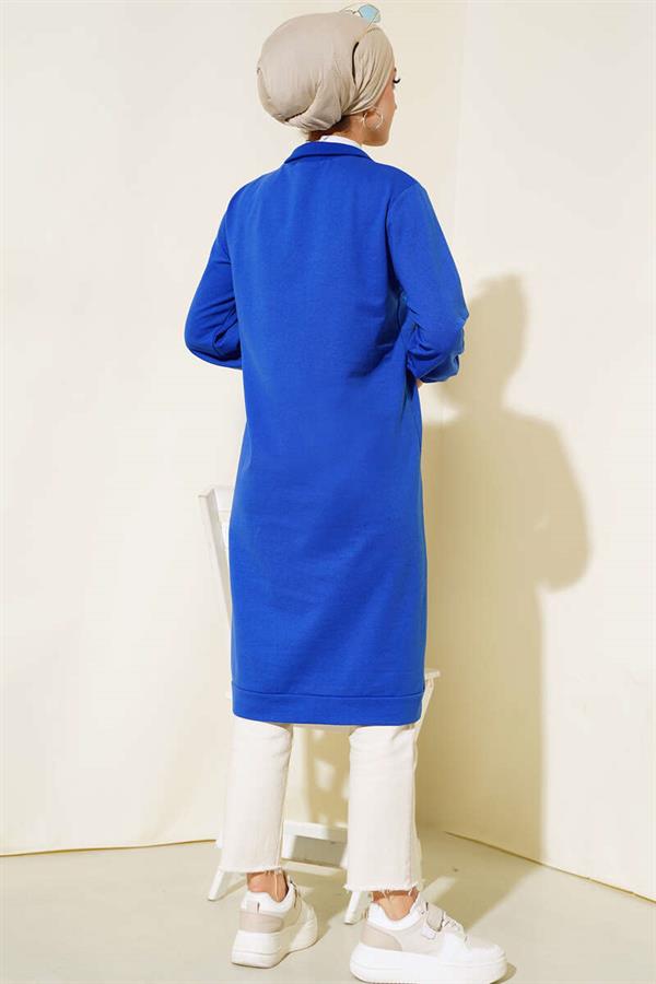 Half Zipper Basic Long Tunic Saxe