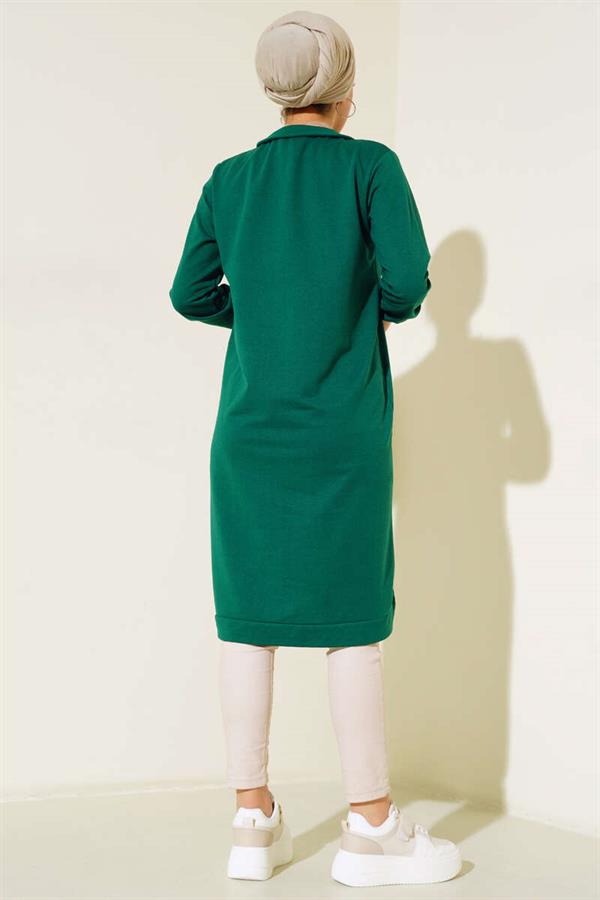 Half Zip Basic Long Tunic Emerald Green