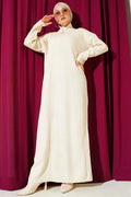 Half Zippered Sheer Ribbed Knit Dress Stone