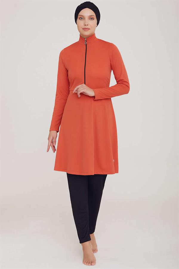 Half Zip Plain Hijab Burkini Cinnamon